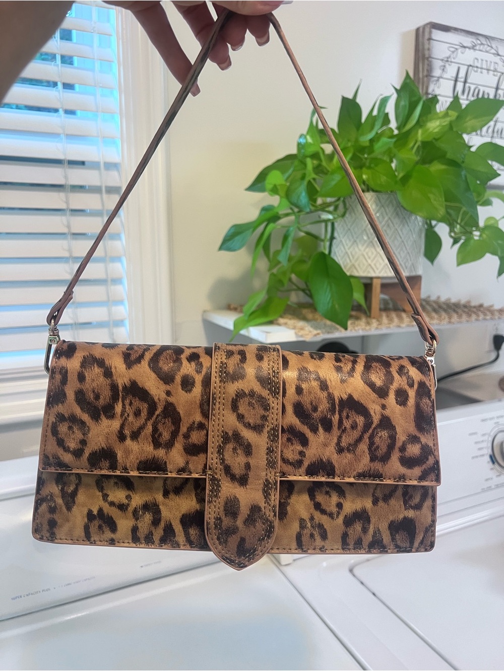 Leopard Print Shoulder Clutch Bag - Brown